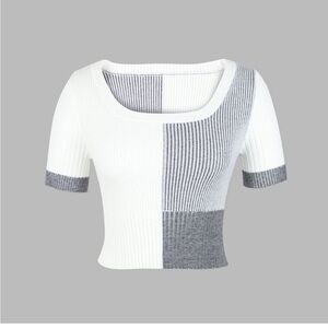 White gray billie color block knit sweater top (nwot)